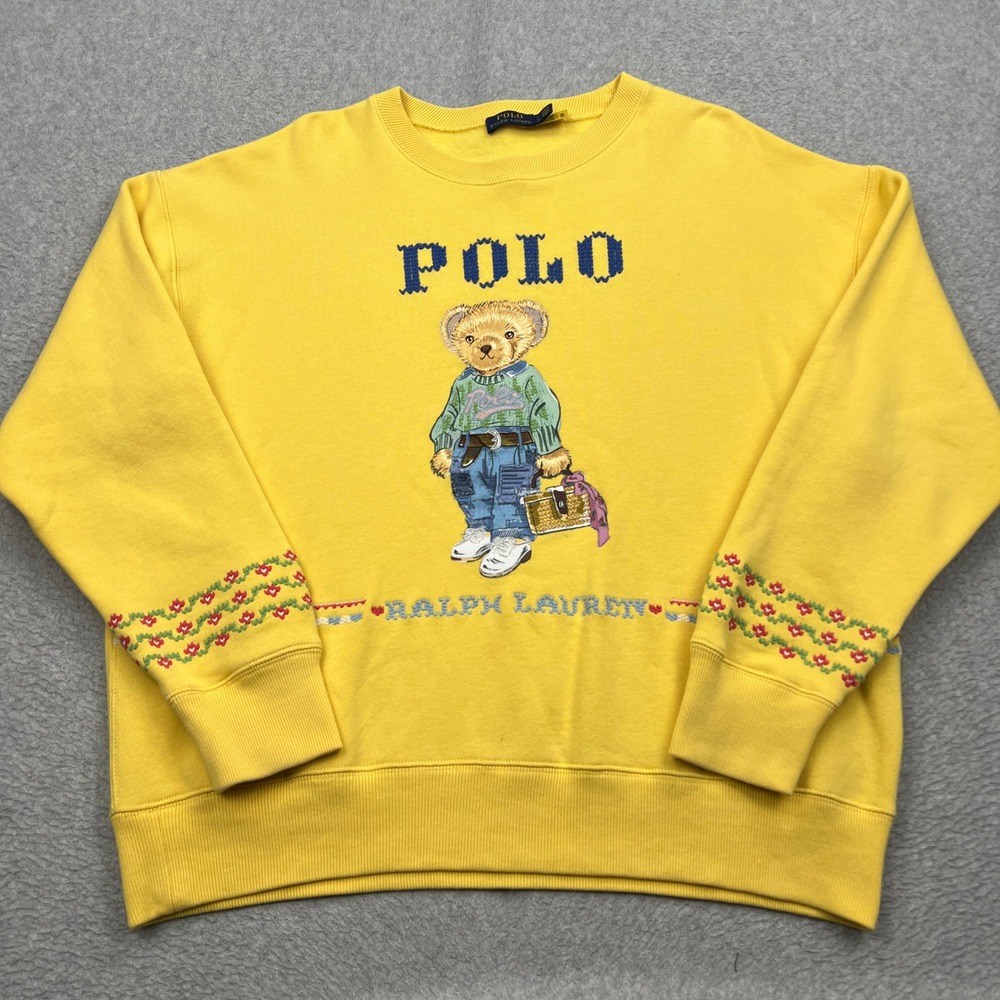 Polo Ralph Lauren New Orleans Polo Bear Sweatshirt Womens Large Yellow Stitched